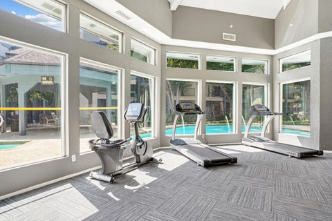 Cardio area of fitness center at Laurels of Sendera apartments in Arlington, TX